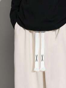 男士字母圖案抽繩腰部運動褲 - 杏色 - 查看 5