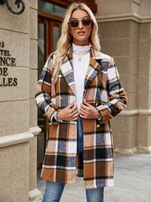 SHEIN Frenchy Áo khoác kẻ sọc đôi ngực - Nhiều màu - Xem 5