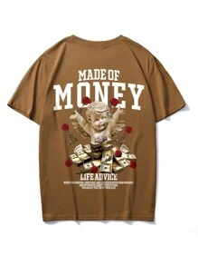 Manfinity LEGND Nam Slogan & Đồ họa Thiên thần Áo thun - màu nâu - Xem 4