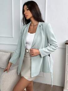 SHEIN Essnce 西裝領腰帶西裝外套 - 淺藍色 - 查看 4