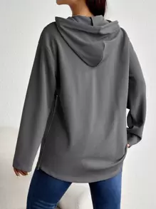 SHEIN Nursing Kangaroo Pocket Drop Shoulder Drawstring Hoodie - Grey - View 2