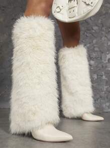 Fuzzy Pointy Toe Slip On Boots - Apricot - View 6