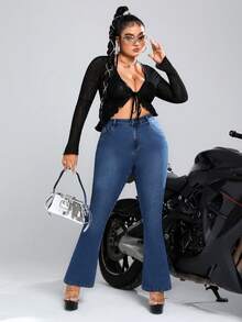 SHEIN ICON Plus Butterfly Print Skinny Jeans - Medium Wash - View 7