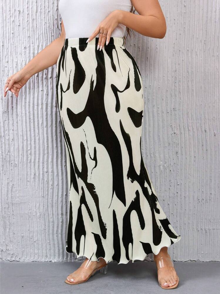 SHEIN Privé Falda larga con estampado gráfico - Multicolor - Añade 5