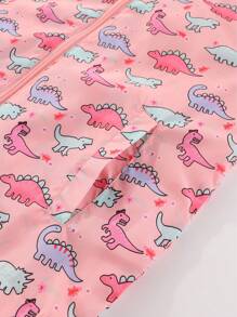 SHEIN 小女孩恐龍印花拉鍊保暖連帽外套 - 粉色 - 查看 7