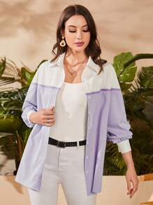 Mulvari 條紋圖案燈籠袖襯衫 - 紫色 - 查看 6