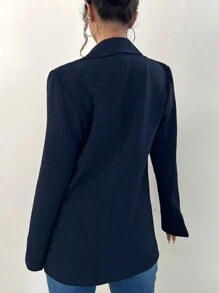 SHEIN Unity Lapel Neck Single Breasted Flap Detail Blazer - Navy Blue - View 2