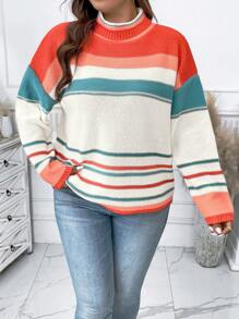 Calvaya Plus Colorblock Drop Shoulder Sweater Knit Pullover Fall Winter Sweater - Multicolor - View 6