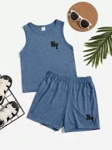 SHEIN Young Boy Letter Graphic Tank Top & Shorts