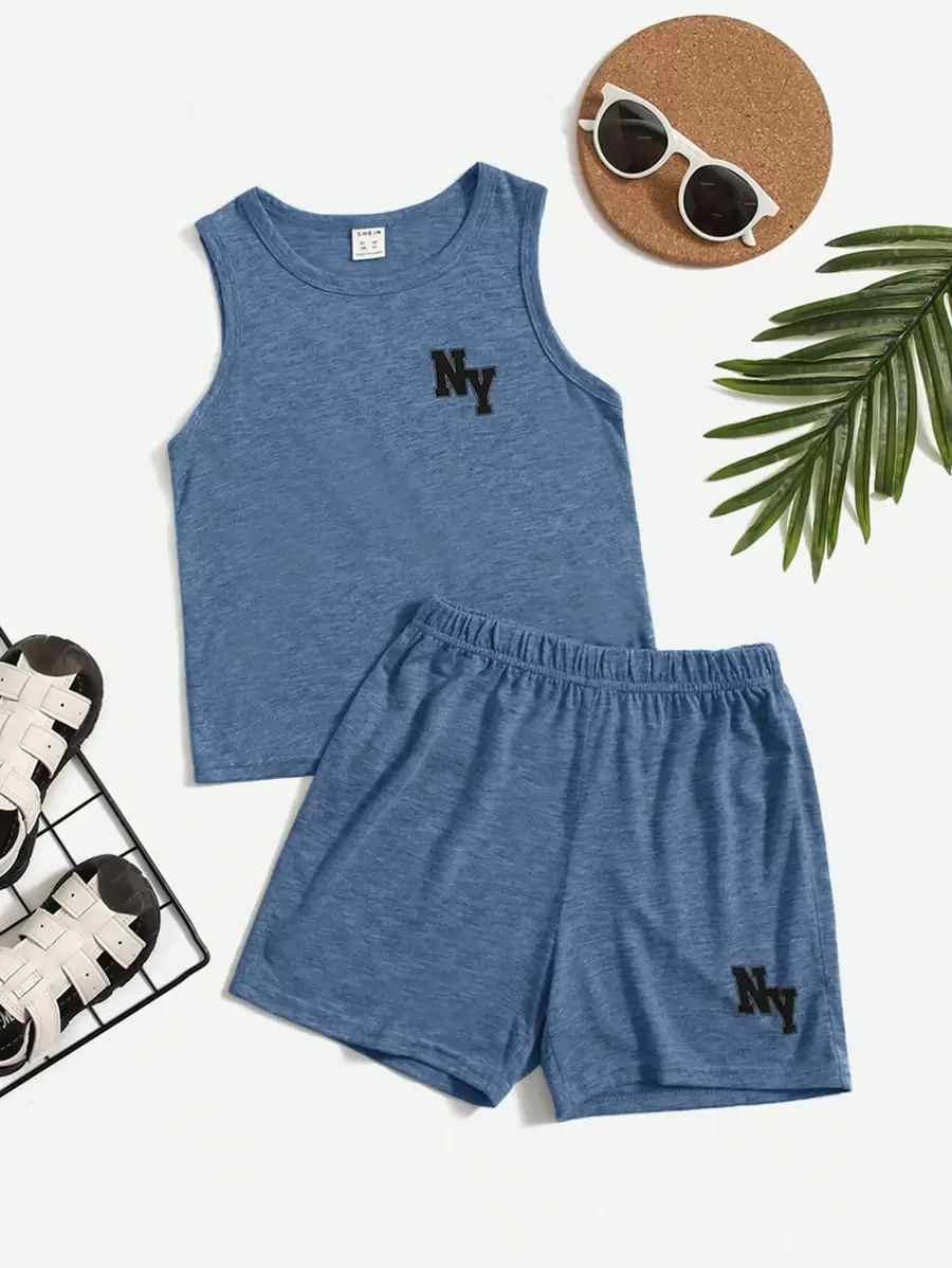 SHEIN Young Boy Letter Graphic Tank Top & Shorts