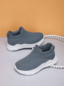 Baby Slip On Sneakers, Sporty Fabric Chunky Sneakers - Navy Blue - View 6