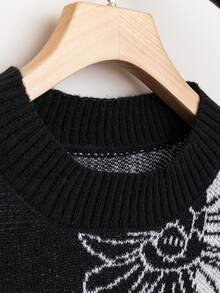 EMERY ROSE 加花卉圖案落肩毛衣 - 黑色 - 查看 3