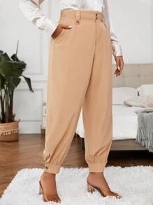 Calvaya Plus Solid Slant Pocket Carrot Pants - Khaki - View 5