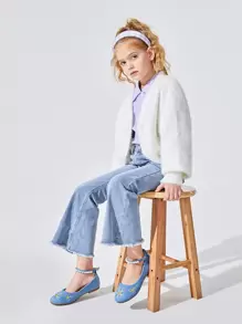 Fashionable Country Style Embroidered Denim Children's Flat Shoes With Pearls For Autumn