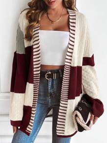 SHEIN LUNE 撞色落肩袖開襟開衫 - 彩色 - 查看 4