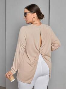 SHEIN Essnce 大碼扭背T恤 - 杏色 - 查看 1