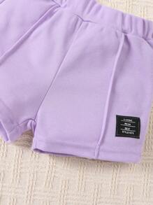 SHEIN Baby Boy Slogan Graphic Tee & Shorts - Purple - View 5