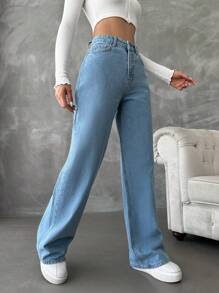 RueChic High Waist Wide Leg Jeans - Light Wash - View 3