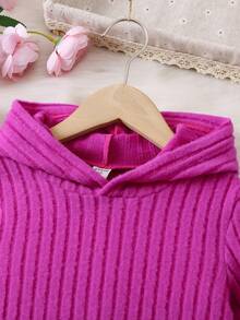 SHEIN 女小童素色連帽T恤和褲子 - 玫紅色 - 查看 3