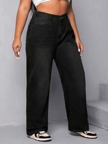 SHEIN EZwear Hơn Cao eo Quần legging thẳng - màu đen - Xem 5