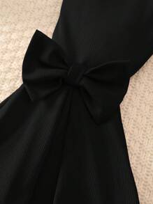 SHEIN Leap Crew Black Knitted Elastic Waist Baby Girl Bowknot Flared Pants - Black - View 4