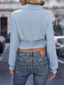 SHEIN Frenchy Half Zip Drop Shoulder Crop Sweatshirt - Baby Blue - View 2