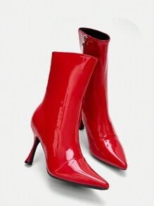 CUCCOO SZL Women's Fashionable Pointed-toe Red Patent Leather Ankle Boots With Mid Heels For Party & Date - Red - View 8