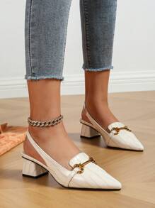 女式高跟穆勒鞋，粗跟露背包头凉鞋，时尚休闲尖头蝴蝶结鞋 - 杏色 - 查看 3