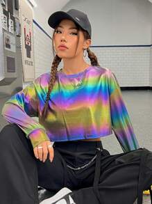 SHEIN EZwear 全息落肩短款T恤 - 彩色 - 查看 6