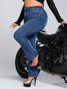 SHEIN ICON Plus Butterfly Print Skinny Jeans - Medium Wash - View 3