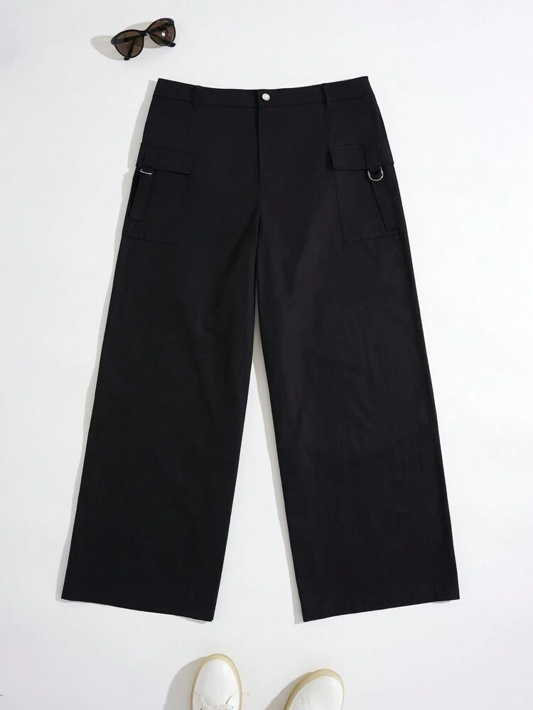 Plus Flap Pocket Side Wide Leg Pants
