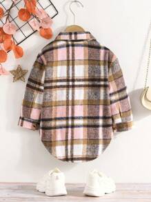 SHEIN 年輕女孩格子印花翻蓋細節弧形下擺外套 - 彩色 - 查看 2