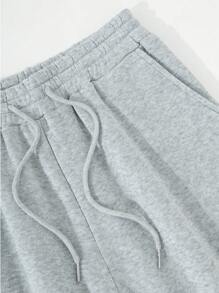 SHEIN EZwear Drawstring Waist Slant Pocket Sweatpants - Grey - View 6