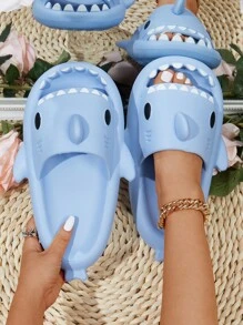 Funny Shark Shaped Slippers Women's Open Toe Slide Sandals - Blue - View 1