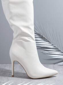 SHUZIA Women's Versatile, Warm Sexy Over-Knee Side Zipper Stiletto Heeled Boots For Christmas Valentine's Day - White - View 3