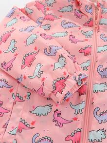 SHEIN 小女孩恐龍印花拉鍊保暖連帽外套 - 粉色 - 查看 6