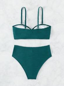 Twist Front High Waisted Bikini Set - Teal Blue - View 2