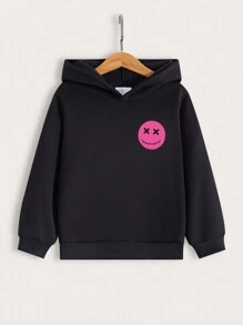 Young Girl' Smiling Face Print Casual Sweatshirt - Black - View 2