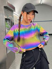 SHEIN EZwear 全息落肩短款T恤 - 彩色 - 查看 1