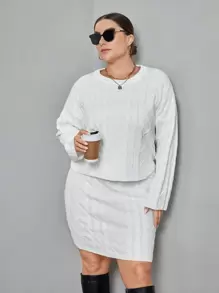 SHEIN Essnce 大碼針織套裝 - 白色 - 查看 4