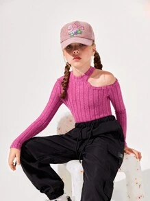 SHEIN Chica preadolescente Camiseta de cuello asimétrico - Rosa Fucsia - Ver 6