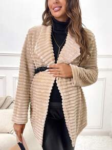 SHEIN Maternity Waterfall Collar Open Front Coat - Khaki - View 5