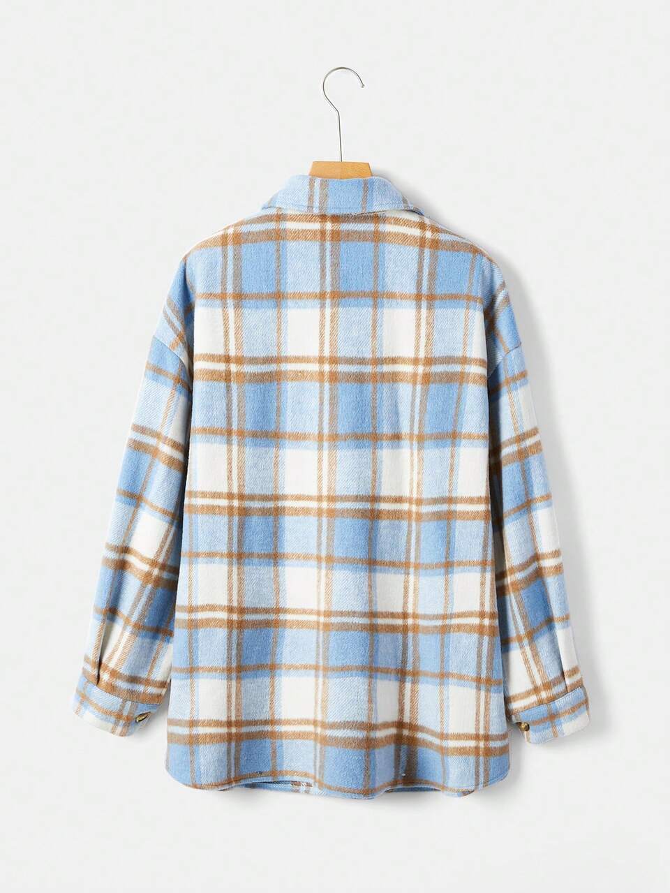 Plus Plaid Print Drop Shoulder Flap Pocket Overcoat