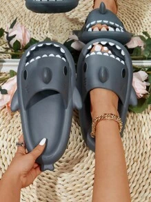 Fun Shark Shaped Slippers Open Toe Beach Slides, For Women - Dark Grey - View 1