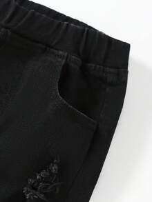 Quần jean ống loe rách cô gái trẻ - màu đen - Xem 6