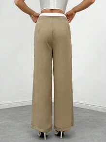 SHEIN Privé 拼接面褶皺西裝褲