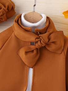 SHEIN Tween Girl 1pc Raglan Sleeve Overcoat & 1pc Hat & 1pc Scarf - Khaki - View 7