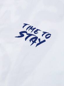 Manfinity Homme 男士眼睛和字母圖案落肩T恤 - 白色 - 查看 4