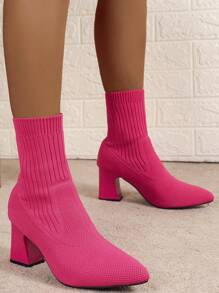 Women's Black Mid-Calf Boots, New 2023 Fashion Chunky Heel Sexy Boots For Autumn Winter, Outdoor Combat Boots Slimming And Tall, Halloween Ankle Boots, Oktoberfest Classic Boots, Discounted Platform Boots, Comfortable And Stylish Boots For Women - Hot Pink - View 1