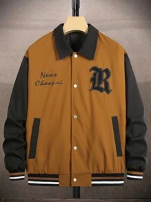 Manfinity Homme Veste Universitaire Pour Hommes Ample Avec Écusson De Lettre Et Bordure Rayée, Style Épaule Tombante